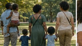 Famílias de configurações diferentes caminhando juntas em um parque